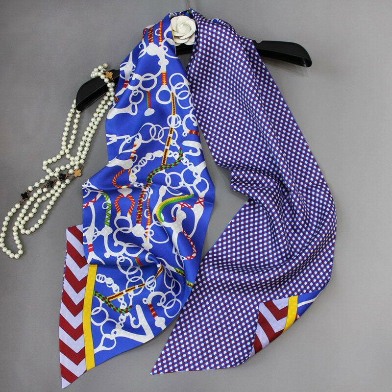 KMS Spring multifuncional patrón geométrico de doble cara larga-pesada bufanda de sarga de seda cinta ancha 160*21cm