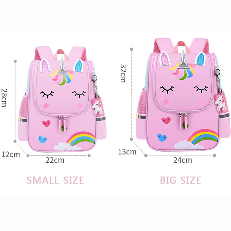Mochilas escolares para niña, mochila con estampado de unicornio rosa, de nailon, impermeable, para estudiantes de jardín de infantes