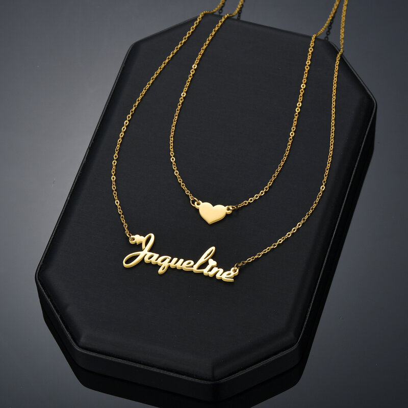 Ожерелье Atoztide с именем на заказ, чокер в форме сердца из нержавеющей стали, летняя двухслойная цепочка с подвеской с буквами, ювелирные изделия для женщин, подарок