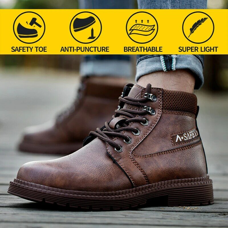 Mens Work Shoes Steel Toe Safety Shoes Comfortable Lightweight Anti-smashing Non-slip Construction Protective Footwear
