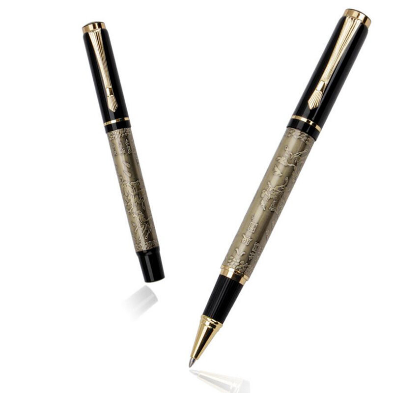 عالية الجودة رجال الأعمال الأسطوانة قلم حبر جاف مكتب التنفيذي النحاس النقش المعادن الكتابة القلم شراء 2 إرسال هدية