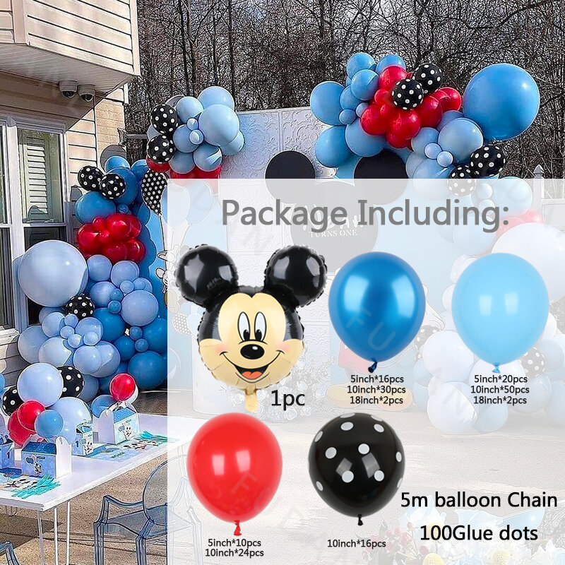 Set balon pesta Mickey Mouse Disney, Kit lengkungan karangan bunga untuk anak laki-laki perempuan, perlengkapan dekorasi ulang tahun pernikahan, hadiah anak-anak 173 buah