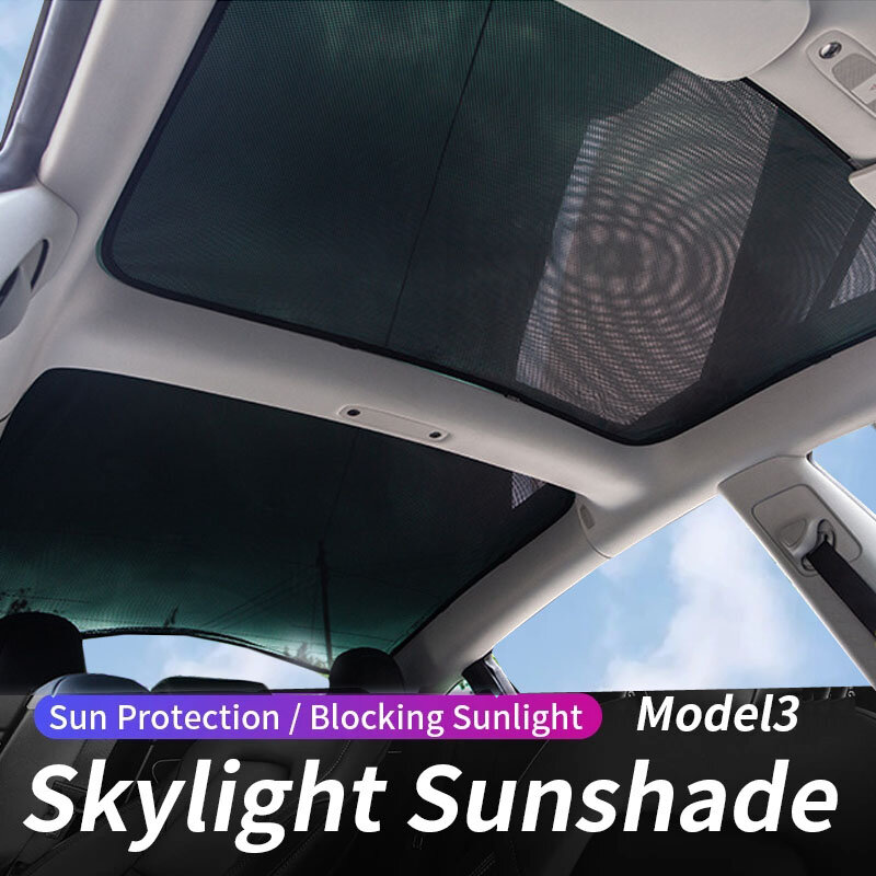 Sunshades For Tesla Model 3 Sunroof Ice Cloth Buckle Sun Pare Glass Front Rear Skylight Accessory