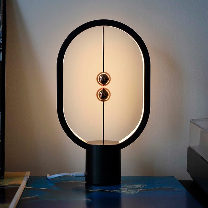 Mini lámpara de mesa LED de equilibrio HENGPRO recargable por USB, interruptor de aire medio magnético elíptico, luz nocturna para el cuidado de los ojos, Control táctil