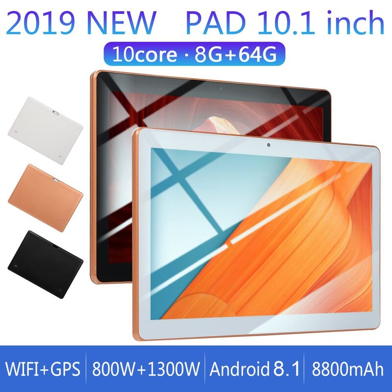 Kt107 tablet plástico 10.1 Polegada hd tela grande android 8.10 versão moda tablet portátil 8g + 64g ouro tablet plugue da ue