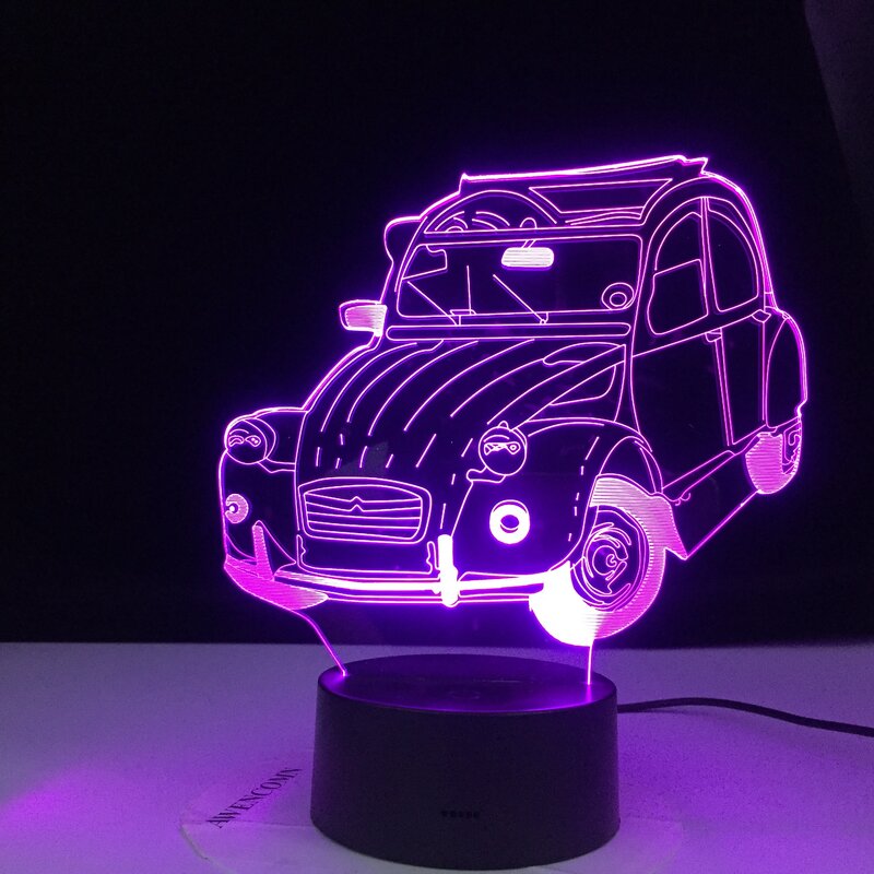 Cool Classic Car 3D Lamp, 2cv Ilusão, LED Night Light, Decoração para casa, Quarto da criança, Adulto, Office Decor, Vintage