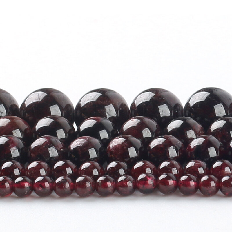 Cuentas de piedra redondas de granate Natural AAA + fino para la fabricación de joyas, pulsera DIY, collar, Material de 4/6/8/10/12mm, hebra de 15 pulgadas, venta al por mayor