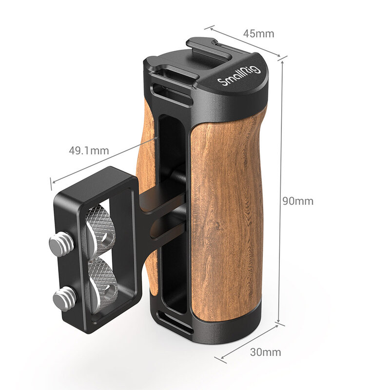 SmallRig Universal Side Handle For Camera Cage Featuring 1/4" Thread Holes Wooden Handle With Cold Shoe Mount DIY Option 2913