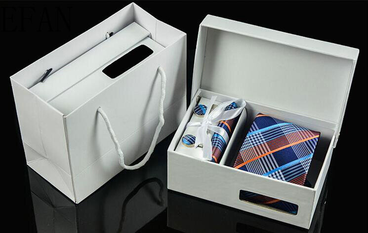 New Classic Paisley Stripes Dot Flower Geometric Solid Jacquard Woven Silk Men's Tie+Cufflink+Hanky+Clips Box Set Necktie