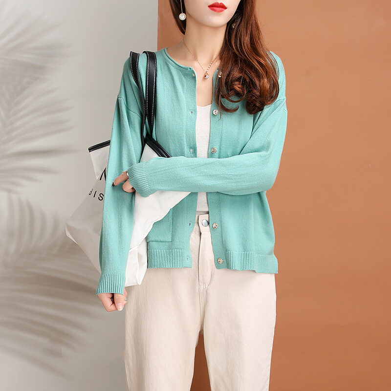 Frühling Herbst Hemd Pullover frauen Rundhals Strickjacke Mode Iong-Ärmeln Bodenbildung Shirt Vielseitig Jacke Koreanische Warme Lose