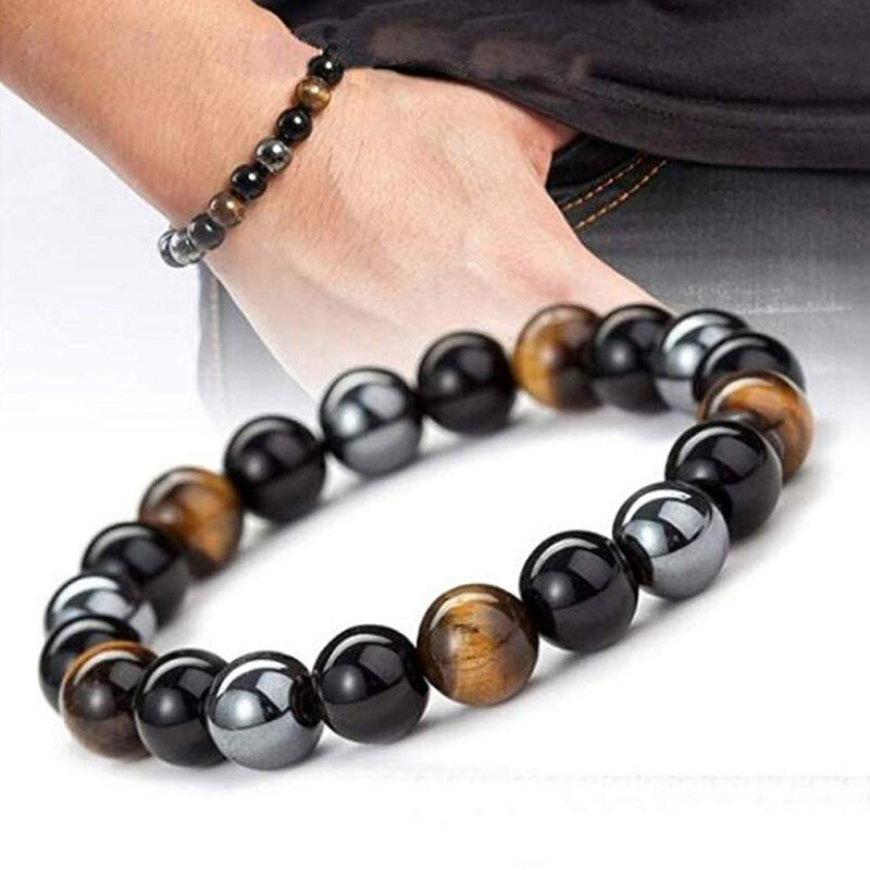Obsidienne noire naturelle hématite oeil de tigre perles Bracelets hommes pour Protection magnétique de la santé femmes bijoux d'âme Pulsera Hombre