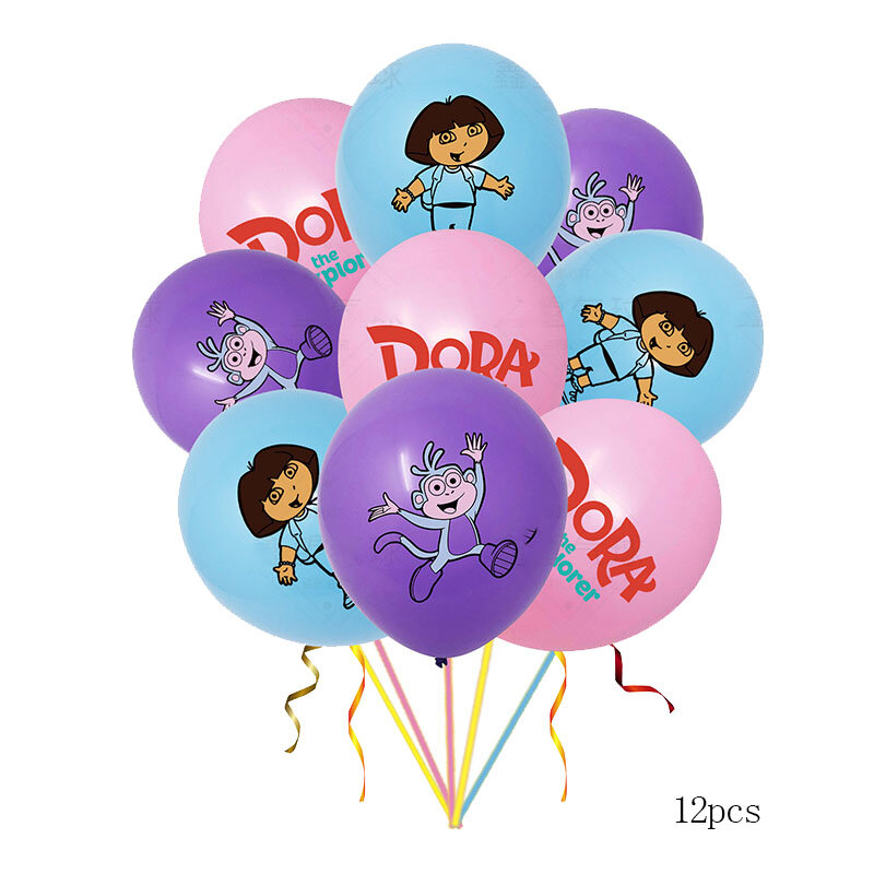 Suministros de fiesta de cumpleaños Dora para niños, vajilla de celebración de globos, sombrero, plato y taza para Baby Shower, decoración de fiesta