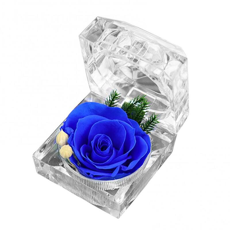 Anel de flor de rosa preservada, suporte de exibição de joias para casamento e noivado, presente de dia das festas, flor artificial, decoração