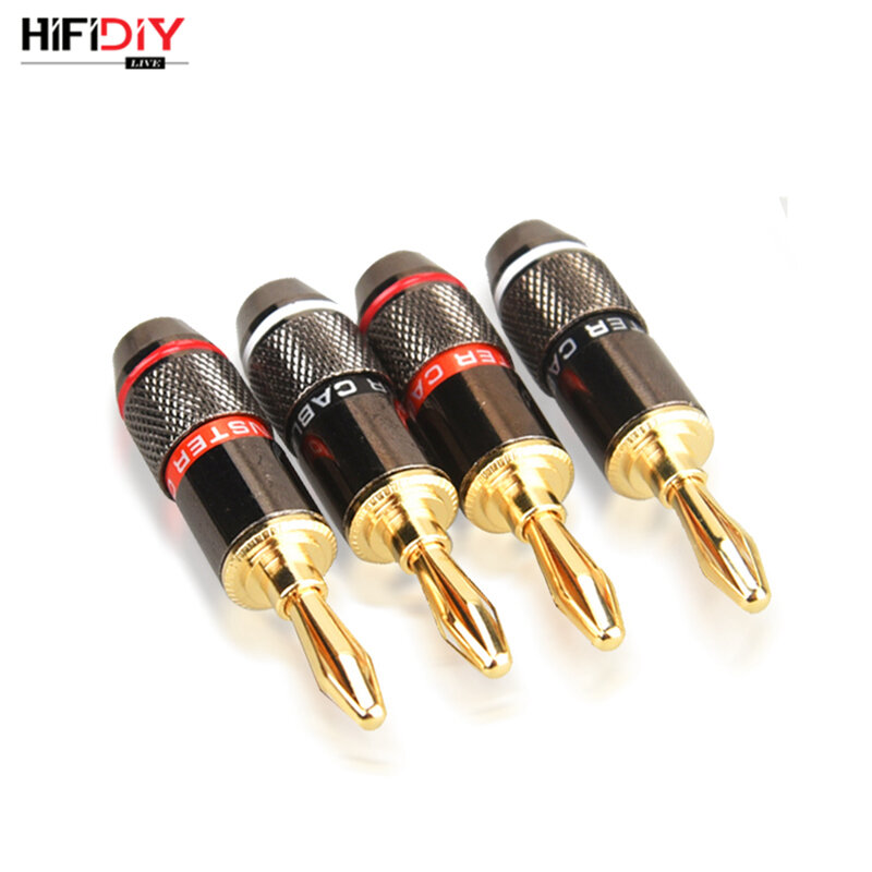 Hifidiy 4 pcs/set ao vivo 4mm de cobre puro banhado a ouro banana plug conector para adaptador de áudio e vídeo speaker terminal conectores kit