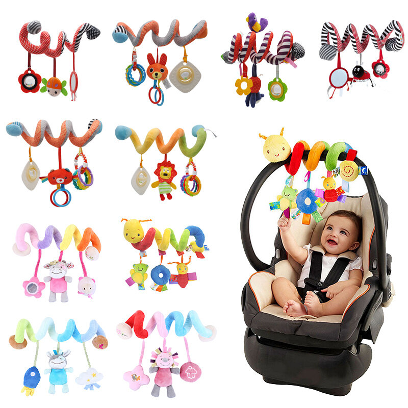 Детские погремушки на спирали ASWJ, мобильные мягкие детские игрушки для кроватки или прогулочной коляски, для новорожденных, детское развивающее полотенце для автокресла, игрушки для детей 0-12 месяцев