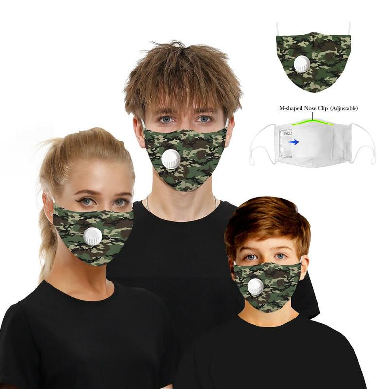 Máscara facial reutilizável, máscara de carbono antipoluição respirável anti poeira estampada com leopardo