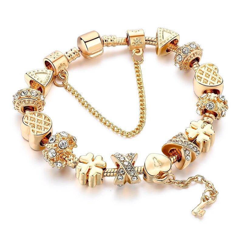 INS-pulsera de cuentas doradas para mujer, y llave brazalete con forma de corazón, joyería de cristal, BT200302