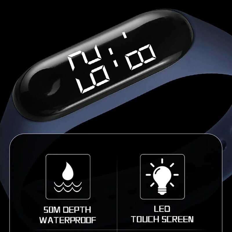 Часы M3 детские цифровые электронные, однотонные светодиодные наручные часы с регулируемым ремешком