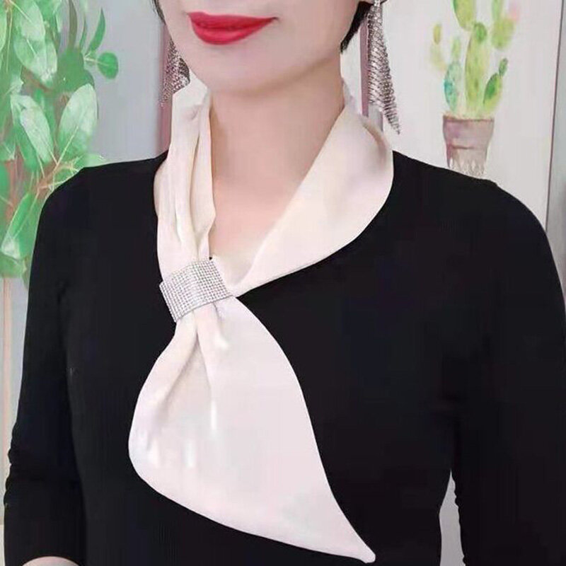 패션 여성 라인석 날카로운 콘 크로스 가짜 칼라 목도리 여름 얇은 긴 새틴 선 스크린 넥 가드 다이아몬드 실크 스카프 Q21