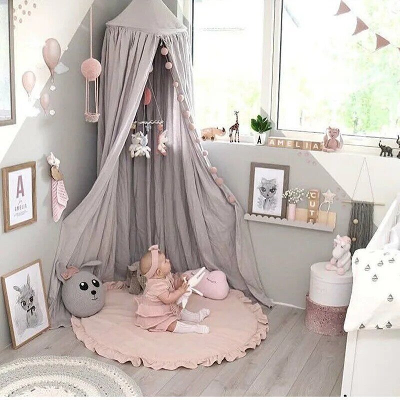 Children&#39;s game blanket ins explosion lace solid color creeping pad cart is air-conditioned an  Round Floor Carpet Baby Play Ma