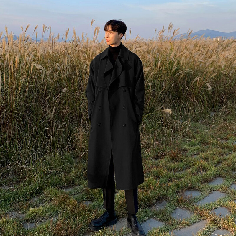 Manteau long coupe-vent coréen pour hommes, streetwear masculin, vêtements d'extérieur, mode masculine, tout neuf, printemps