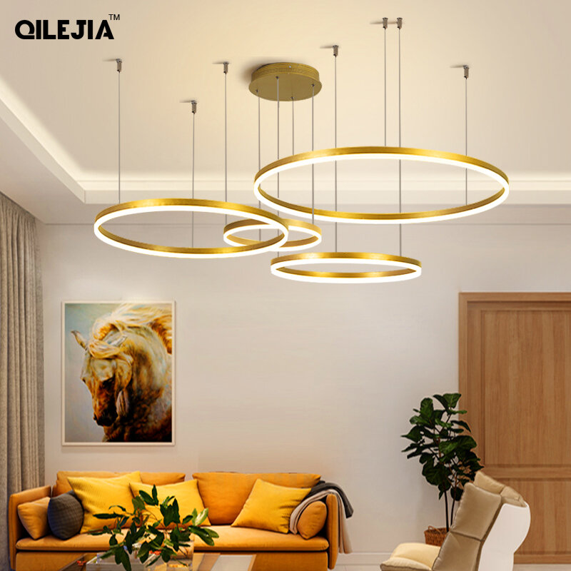 Creative Modern Led Pendant Lights Home Deco Lighting Brushed Rings Chandelier Lighting Hanging Lamps For Living Dining Room