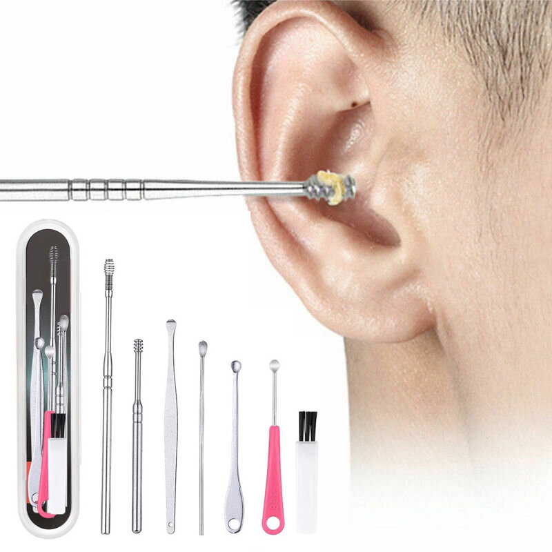 7 pz/set raccoglitori di cera per le Orecchie Earpick Wax Remover Curette Ear Pick Cleaner cucchiaio per la cura dell'orecchio strumento pulito con una scatola Pulisci Orecchie