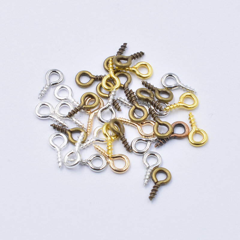200pcs Mixed 6 Colors 4*8mm Small Tiny Mini Eye Pins  Eyepins Hooks Eyelets Screw Threaded Clasps Hooks BeadsFor Jewelry Making