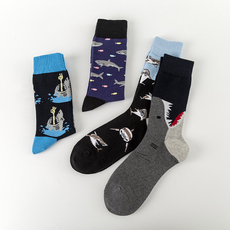 MODA MULAYA-Big Shark Theme Socks para homens e mulheres, meias engraçadas, meias ao ar livre na moda, lazer e entretenimento, Fish Group, Novo