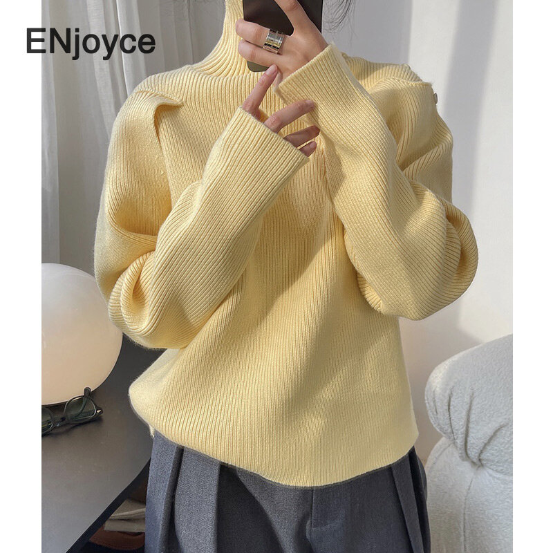 女性用タートルネックセーター,韓国ファッション,ハイカラー,厚手のニットセーター,高品質,冬