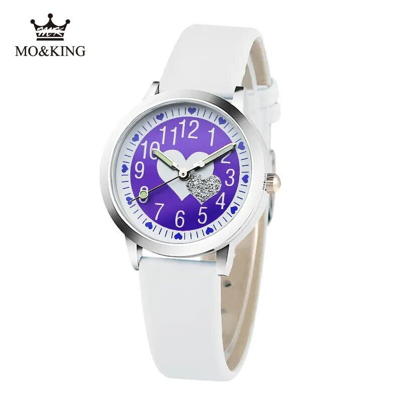 New Product Girl Watch for Kid Purple Love Printing Quartz Clock Casual Leather Jelly Leather Watch Kids Students Gift Watches