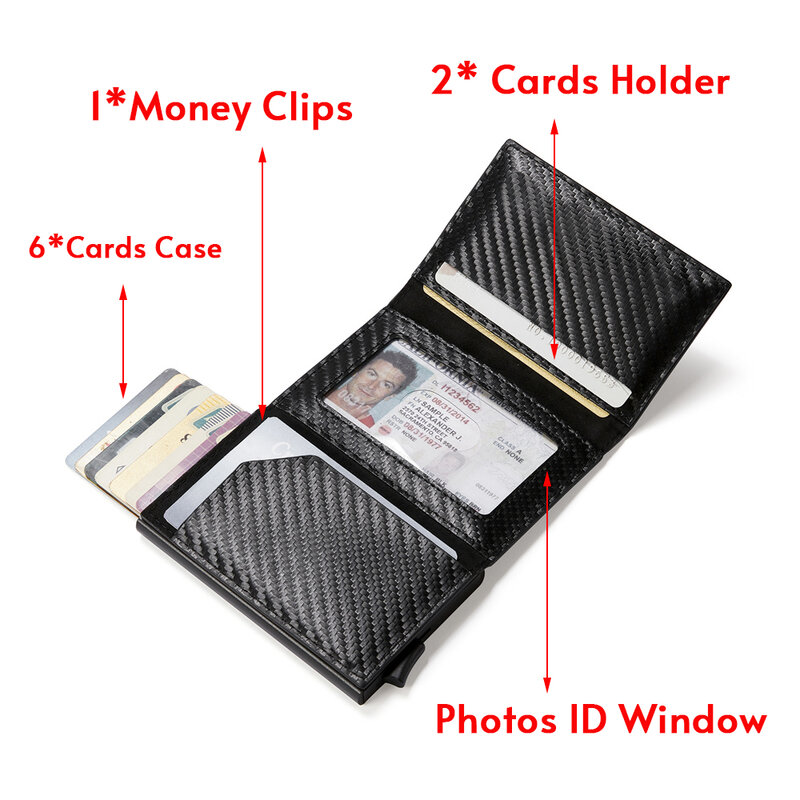 Portefeuille en cuir avec nom personnalisé pour hommes, porte-cartes de crédit, Apple AirTags, protection Tracker, aimant et fenêtre photo, Air Tag