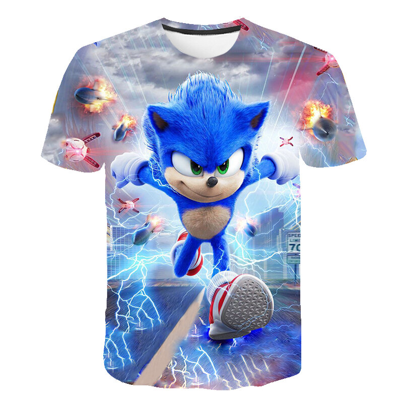 Camiseta de Sonic the Hedgehog para niños, ropa de dibujos animados 3D, transpirable, 2020