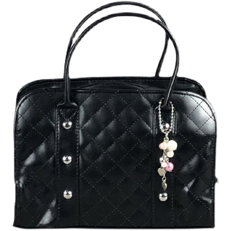 Vintage diamante verificar bolsa feminina rebite preto macio couro do plutônio shopper bolsa moda versátil maquiagem viagem saco de armazenamento