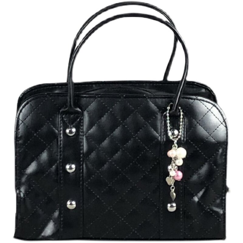 Bolso de mano Vintage a cuadros de diamantes para mujer, bolsa de mano de cuero Pu suave con remaches negros, a la moda, versátil, para almacenamiento de maquillaje y viaje