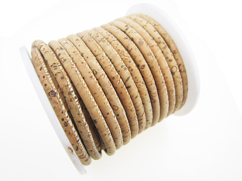 3mm Cork leather cord Stitched natural cork piece Round portuguese cork leather