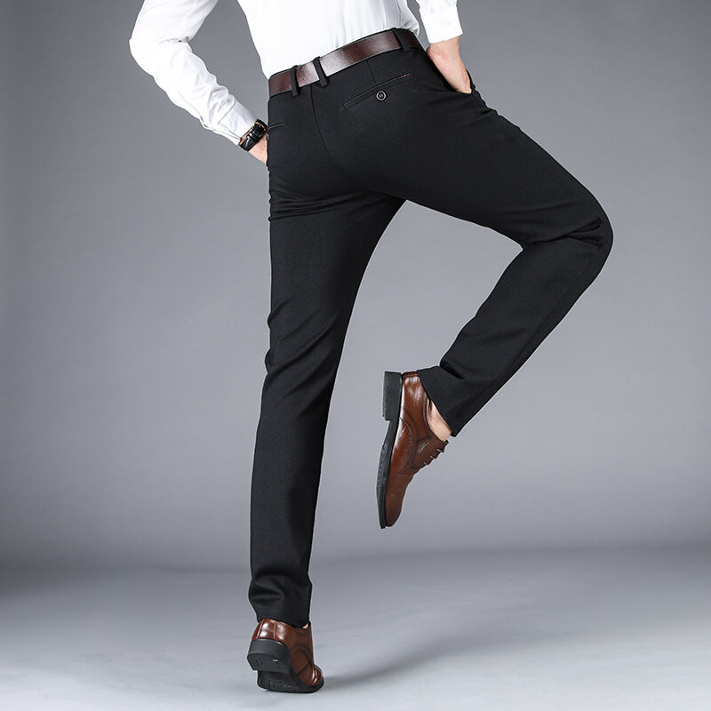 Celana Kasual Elastis Pria untuk Musim Gugur dan Dingin 2021 Celana Panjang Rajut Lurus Longgar Pakaian Pria Pinggang Tinggi Sedang Bisnis