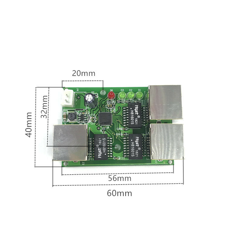 OEM factory direct mini fast 1 /100mbps rete Ethernet a 3 porte lan hub switch board pcb a due strati 2 rj45 1*8pin head port 12V