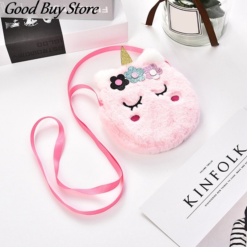 Pink Unicorn Crossbody Bag Children Kids Coin Purse Messenge Bags Plush Toy Lovely Animal Shoulder Handbag Mini Wallet Girls