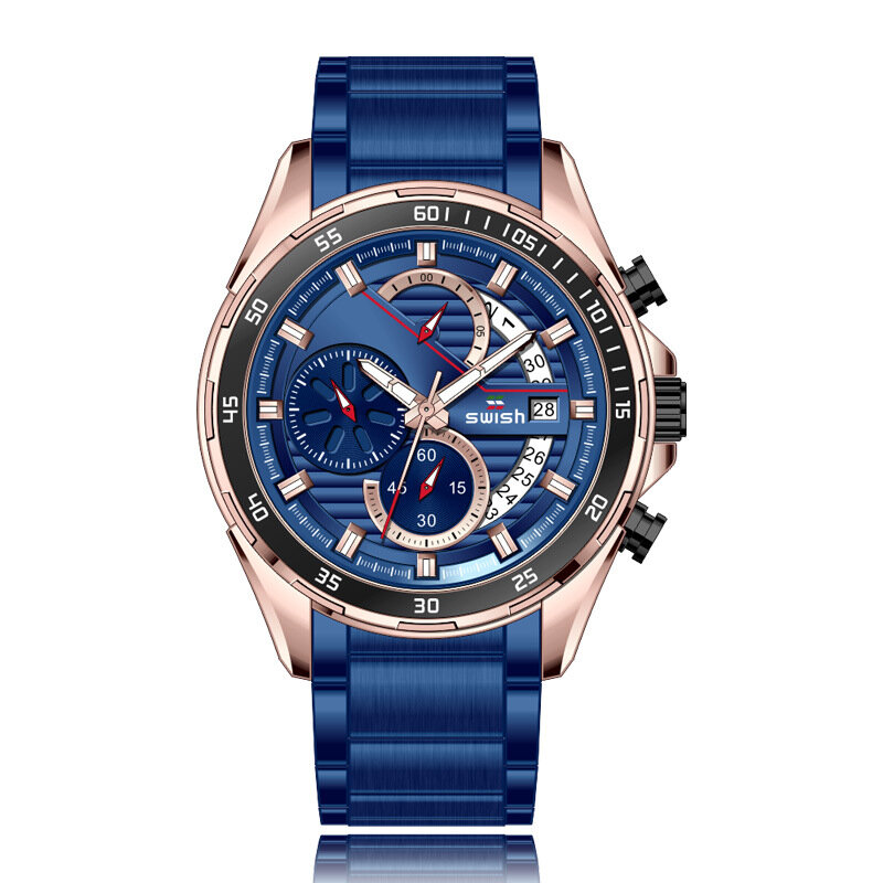 Waterproof Round Wristwatch Pink Gold Colour Quartz Watch Business Watch Stainless Steel Band