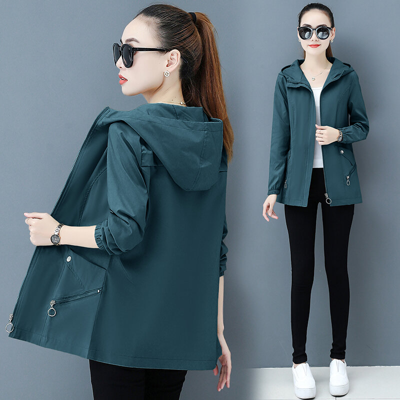 2023 mantel wanita baru atasan jaket bertudung Musim semi musim gugur lapisan jaket penahan angin kasual pendek pakaian luar Casaco Feminino 4XL