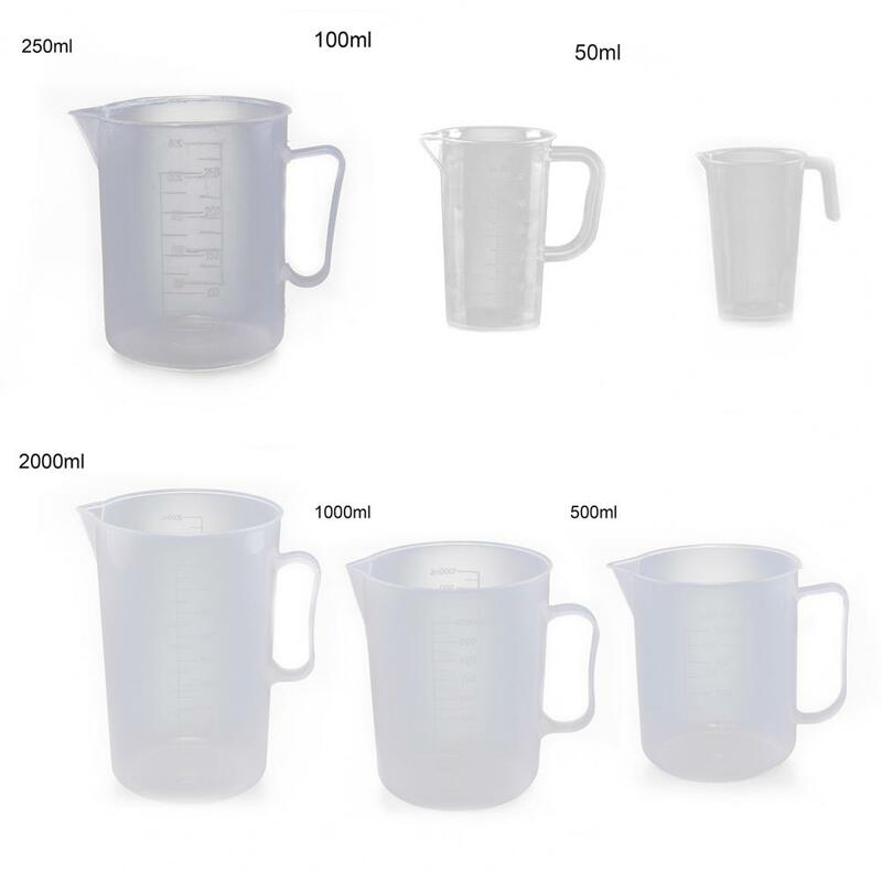 Taza medidora de plástico transparente, jarra para líquidos con asa, herramienta de cocina, 50/100/250/500/1000ml