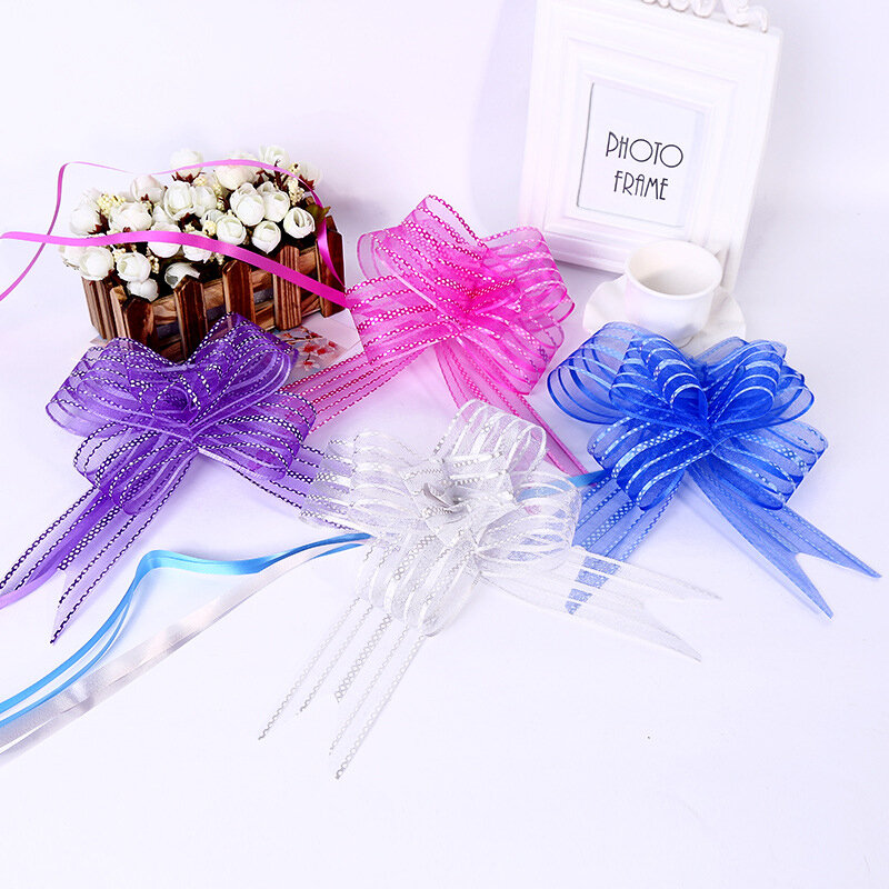 10 sztuk Bow Pull Flower kolorowe wstążki opakowania kwiatowe na imprezy weselne dekoracje urodzinowe ślub samochód świąteczne prezenty dekoracja