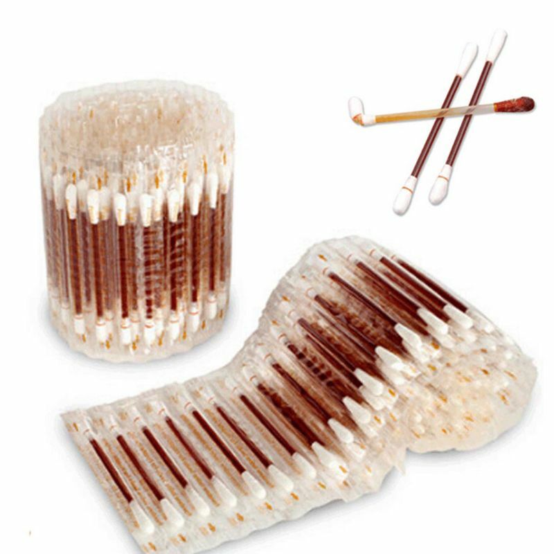 Bastoncillos médicos desechables de algodón para desinfección del hogar, bastoncillos de doble cabeza de madera para limpieza de nariz y orejas, 20 unidades