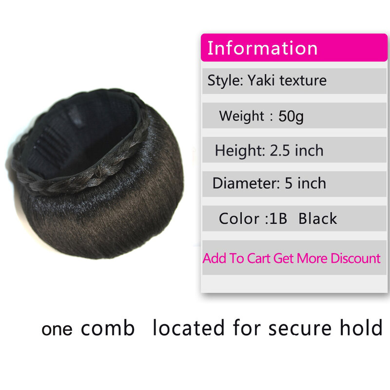 Moño y flequillo de pelo falso sintético para mujer, postizo trenzado resistente al calor, coleta de Donut, extensión de cabello con Clip