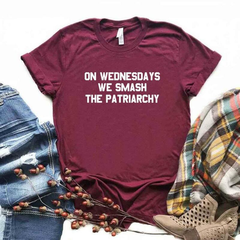 On Wednesdays We Smash The Patriarchy Women Tshirts Cotton Casual Funny t Shirt For Lady  Top Tee Hipster 6 Color NA-567