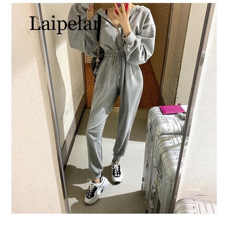 2020 Spring Autumn Women Casual Jumpsuits Female Romper Hooded Zipper Sexy Outwear Jogging Outfits Jumpsuit