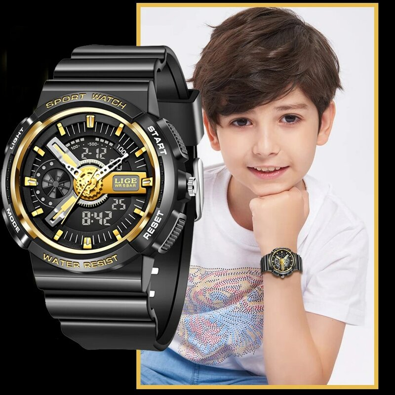 LIGE Military Kinder Sport Uhren 50M Wasserdichte Elektronische Armbanduhr Stoppuhr Uhr Kinder Digitale Uhr Für Jungen Mädchen + box