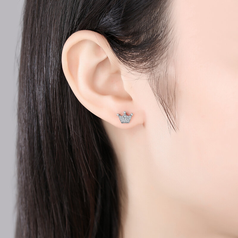Boucles d'oreilles originales en argent regardé 925 pour femmes, boucles d'oreilles en cristal, or rose, couronne, cœur, équation Extron, bijoux d'oreille, 2024