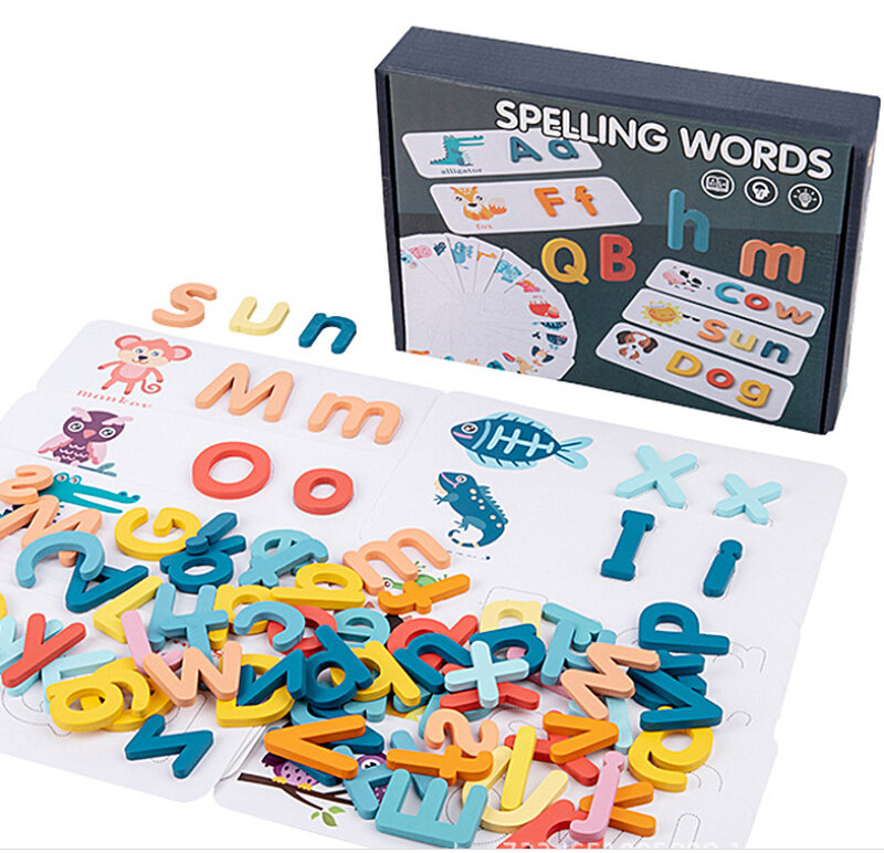 Dzieci drewniane ABC alfabet Bocks fiszki pasujące kształt list gry STEM Preschool prezenty edukacyjne zabawki dla dzieci